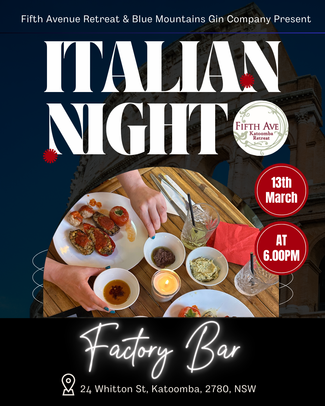 Italian Night at The Factory Bar Katoomba