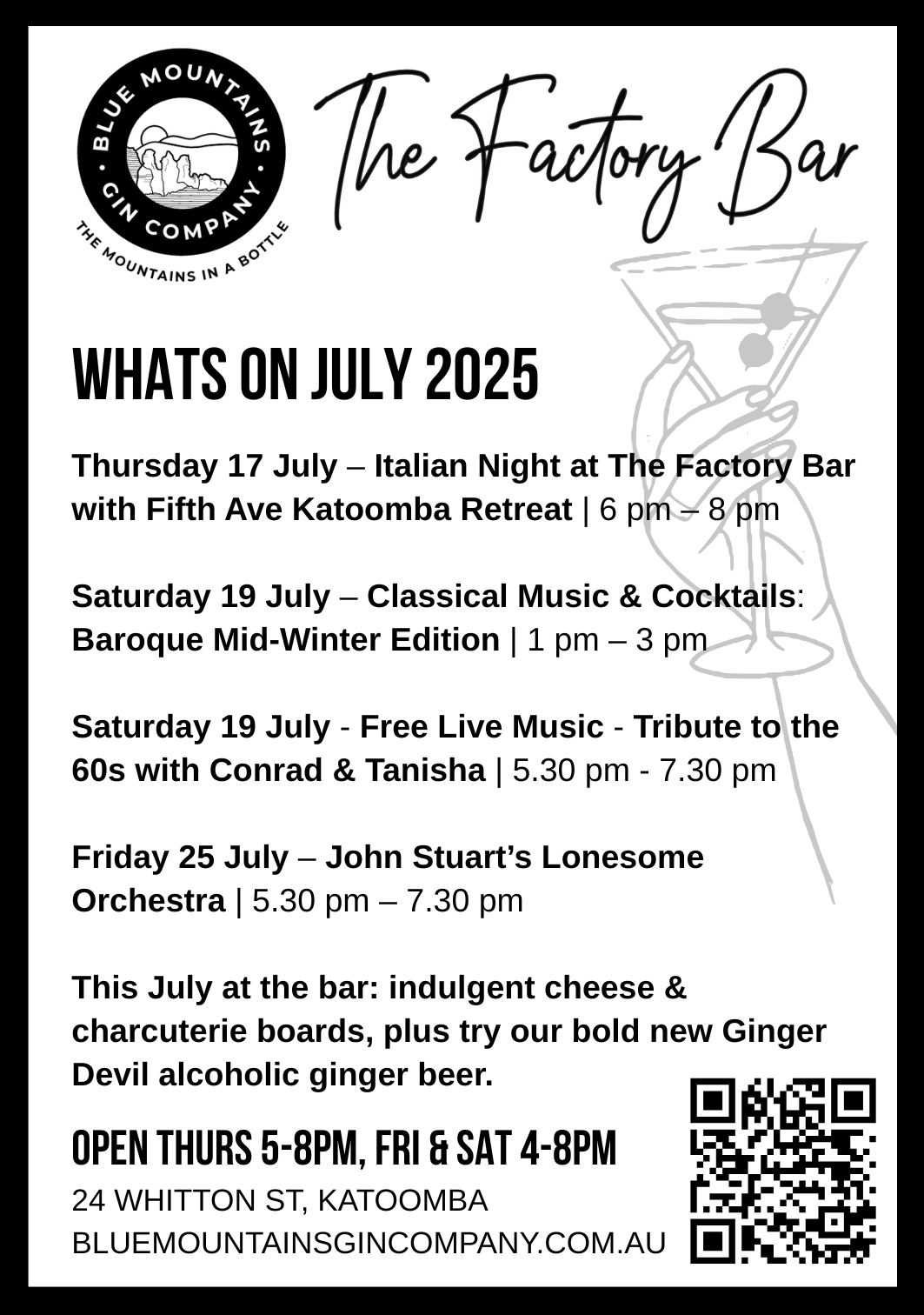 Whats on at The Factory Bar July 2025