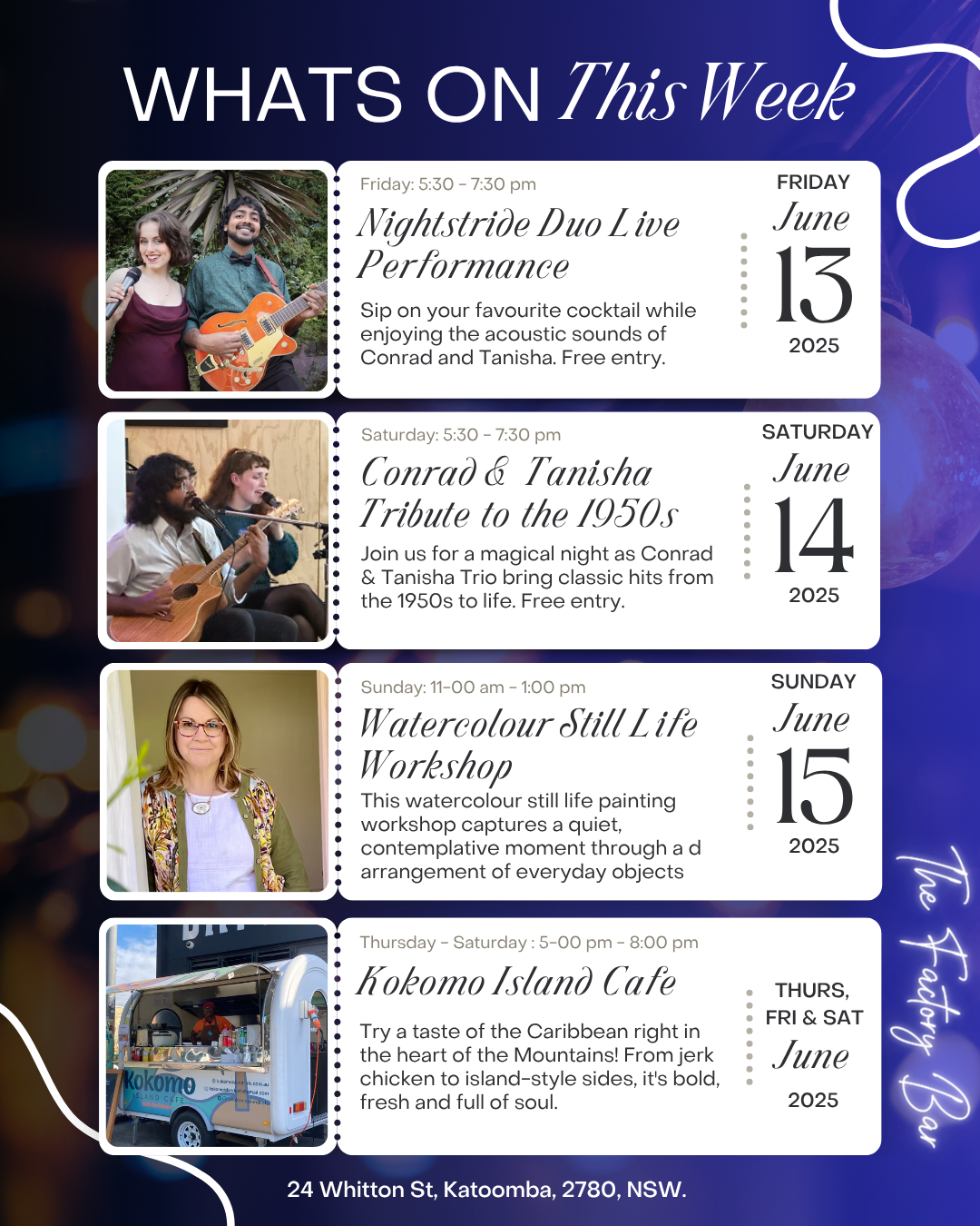 TheFactoryBar_June13-15 Whats on at The Factory Bar 13-15th June
