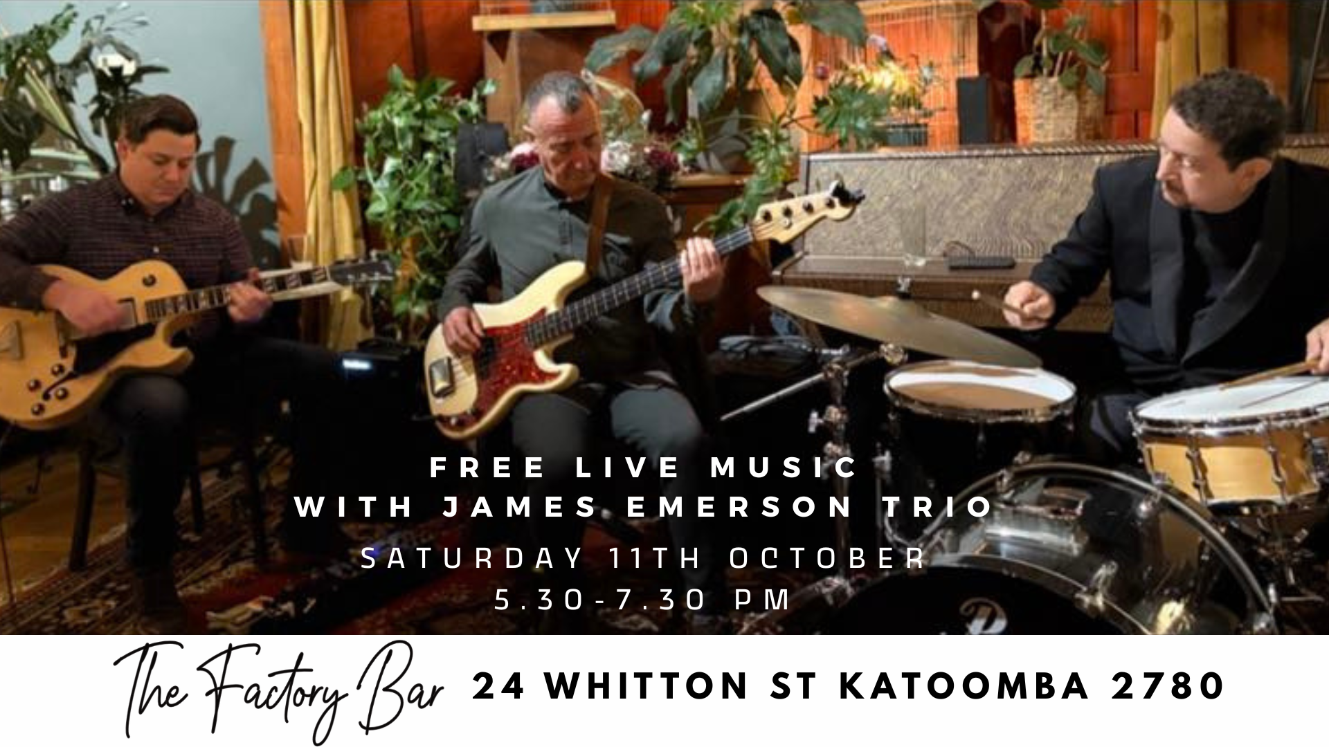 John Emerson Trio performing live at The Factory Bar in Katoomba
