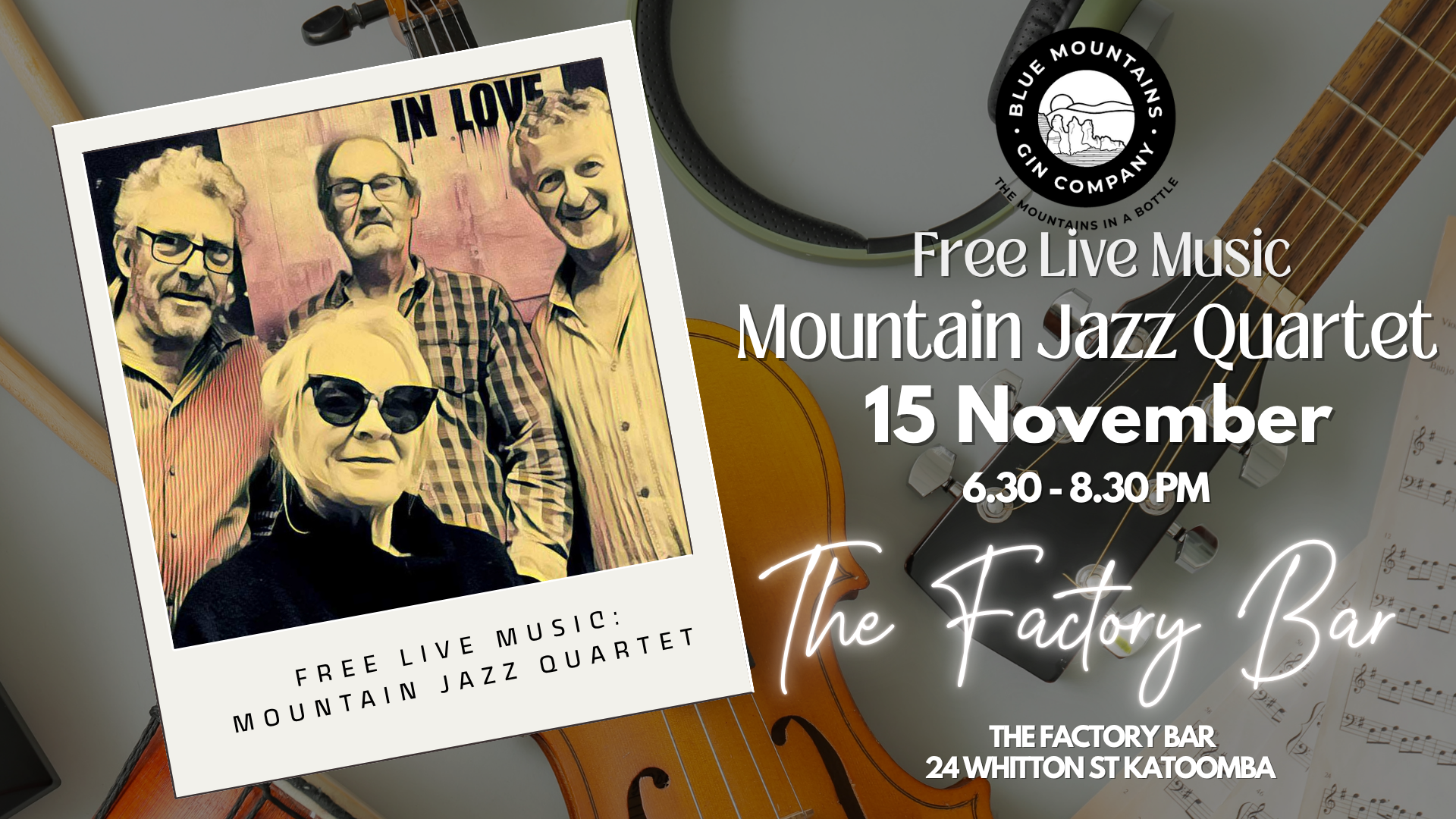 quartet_nov2025 Mountains Jazz Quartet performing at The factory bar in Katoomba