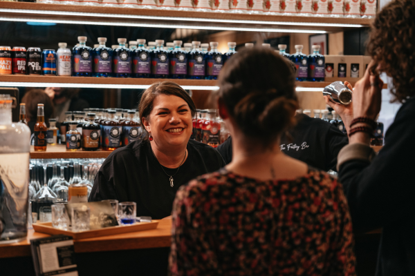 Greeting guests at the Factory Bar in Katoomba